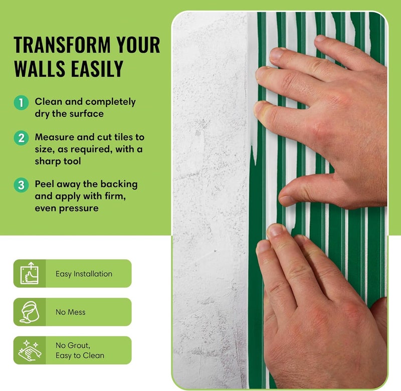 SELECT LIGHTING Select 5 Pack Peel and Stick Backsplash Tiles, Vinyl Self Adhesive Back Splash Stick OnTiles for Kitchen & Bathroom, Linear Design 12” x 12” Wall Tiles, Stone White - Image 4